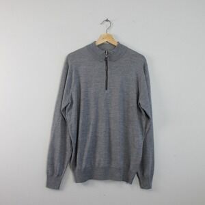 Peter Millar Crown Soft Men's Merino Wool Silk 1/4 Zip Sweater M Grey Golf 312